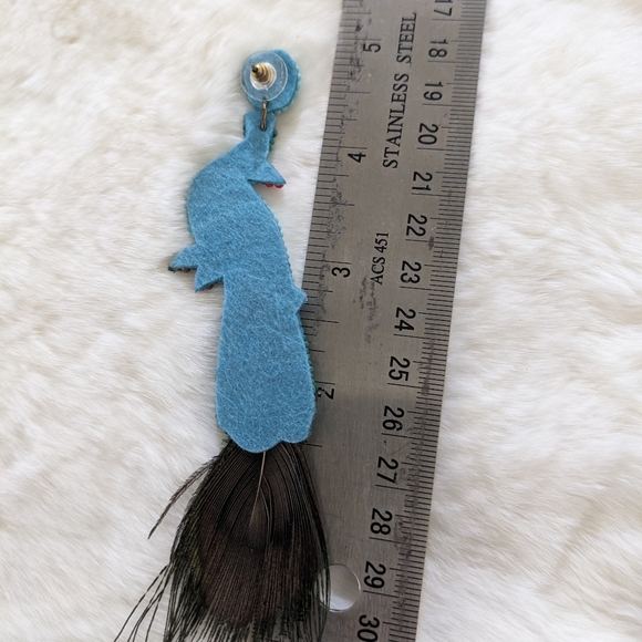 Peacock Beaded Feather Earrings - Picture 5 of 5